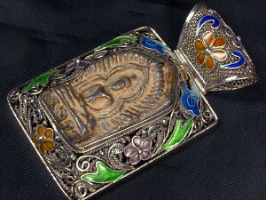 ■龍香堂■☆チベット法琅瓷七宝焼 アンティークブロンズ入り銀台ペンダントトップ(B)