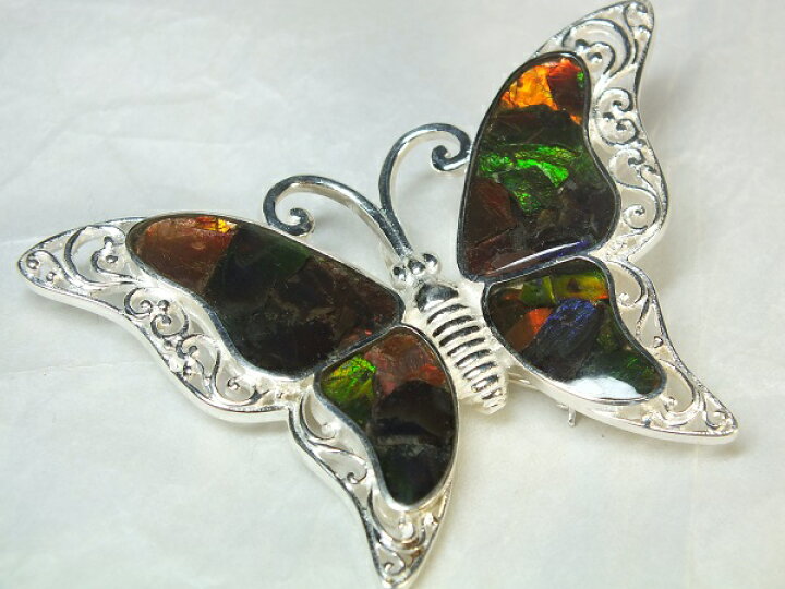 楽天市場】□龍香堂□☆アンモライト（アンモナイト宝石化石）蝶型銀台  