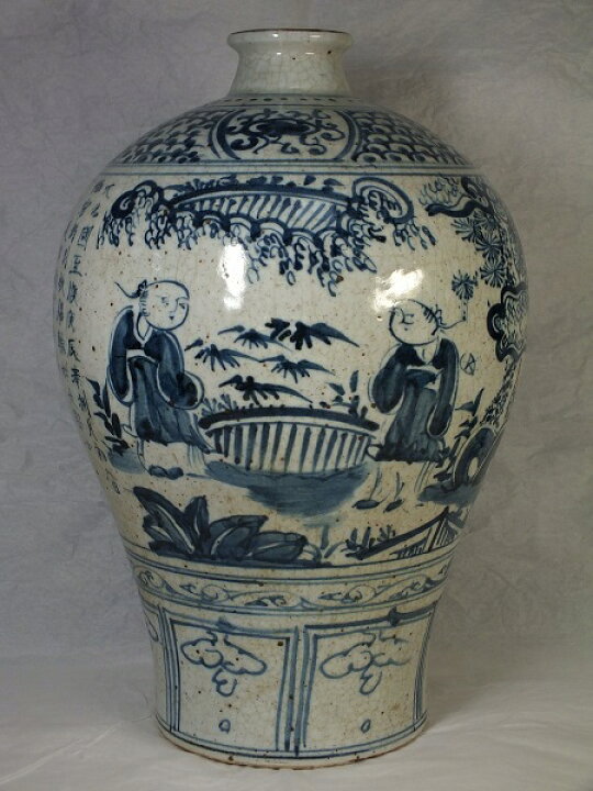 楽天市場】□龍香堂□☆【中国骨董品】青色人物絵付細口瓶330mm 