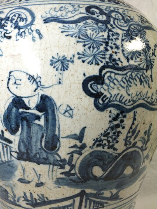 楽天市場】□龍香堂□☆【中国骨董品】青色人物絵付細口瓶330mm 