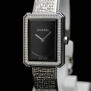 ☆シャネルCHANEL☆【箱保】レディース時計/ボーイフレンドツィード/ダイヤベゼル/SS/黒/H4877【LW283】【税込価格】【質屋出店】【中古】【あす楽対応】