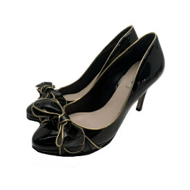 ◆ミュウミュウ MIU MIU◆ 靴/パンプス/リボン/パテントレザー/黒×ゴールド/#36 1/2 /23,5cm 【SA6179】【税込価格】【質屋出店】【中古】【あす楽対応】