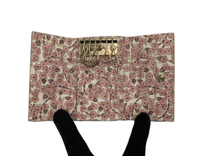 中古 美品 フェンディ キーケース 6連 ズッキーノ 花柄 Aランク レッド 