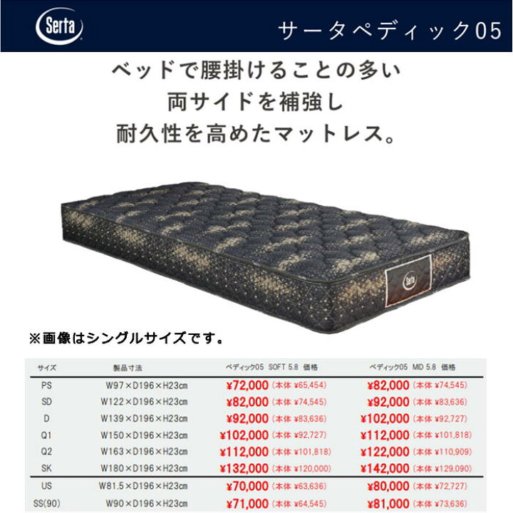 楽天市場】サータ マットレス Q1 クイーン1サイズ SERTA ペディック05 