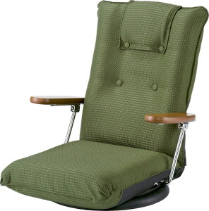 ポンプ肘付き回転座椅子/YS-1375D グリーン/ブラウン 幅66×奥行62〜114×高さ17〜72(座高17cm) 張地:ポリエステル、スチール、ウレタン、木目柄プリント紙貼りMDF(ラッカー塗装)ハイバッ