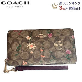 コーチ COACH 2025新作 花柄 長財布 C8736 レディース スマホケース ファクトリー 新作 COACH ロング ジップ アラウンド ウォレット フラワープリント カーキ マルチ 正規品 日本未入荷