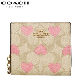 【SALE 2024新作 COACH】コーチ 二つ折り財布 ミニ財布 COACH ファクトリー 2024新作 スナップ ウォレット シグネチャー キャンバス ハート プリント ライト カーキ チョーク マルチ 正規品