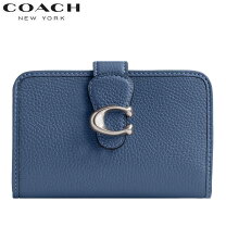 COACH コーチ 三つ折り 長財布 ハンプトンズ レザー ブラウン × ブルー 