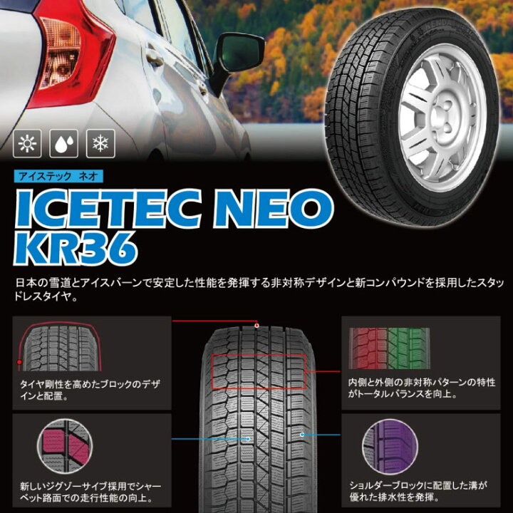 楽天市場】2022年製KENDA ケンダ KR36 ICETEC NEO195/60R16 89Qスタッドレスタイヤ 1本195 60 16 :  関西オートパーツ販売