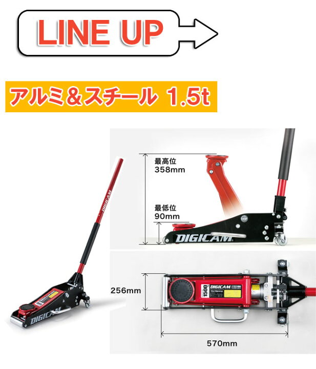 楽天市場】DIGICAM デジキャンオールアルミニウムフロアジャッキ 1.5t 