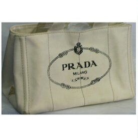 【中古】本物可プラダ女性用クリーム色使いやすいキャンバストートバッグ　サイズW35H20D23cm ○C13-18