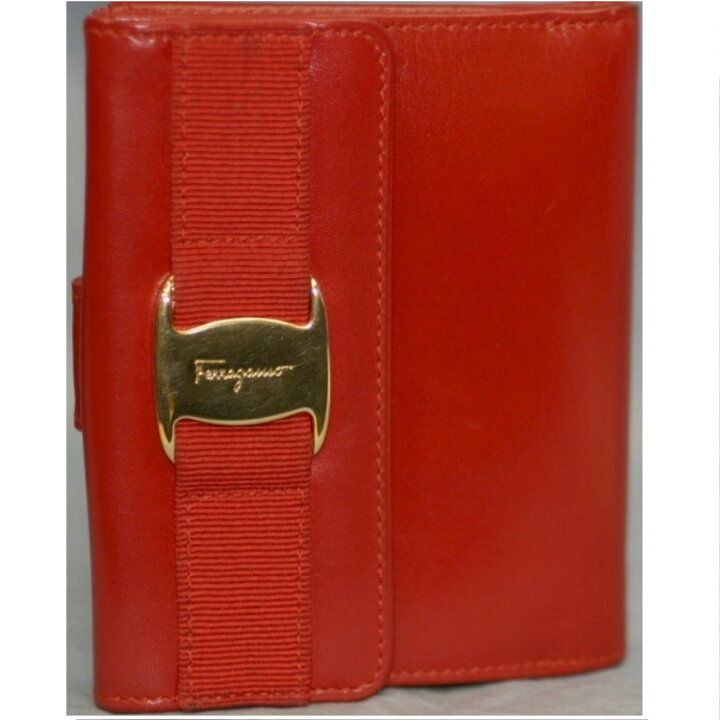 楽天市場】【中古】本物綺麗フェラガモ女性用赤革x金色金具11,5センチW 