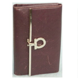【中古】本物可フェラガモ女性用紫革xシルバー金具16cmWホック財布　○C4-949