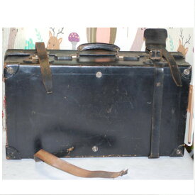 【中古】古い黒い革素材のトランク兼旅行鞄　サイズW70H39D21cm　〇C17-111