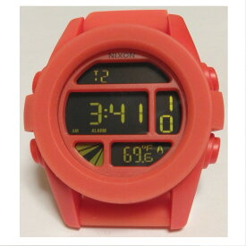 【中古】本物完動美品Nixonニクソンのオレンジ色ラバー素材の時計THE UNIT　1ヶ月保証付き　〇A18-13