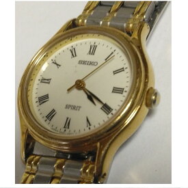 【中古】本物完動美品セイコーの女性用コンビの丸い時計スプリット　2週間保証付き　〇A18-11