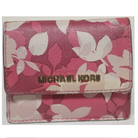 【中古】本物美品マイケルコースの女性用綺麗なピンク色花柄模様の小ぶりの財布　サイズW11H9cm　〇C18-33-4