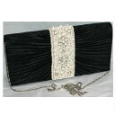 【中古】本物ほぼ新品女性用黒いフェイクパールとラインストーン付27x13,5x5,5cmお洒落なパーティーバッグ ○J11-283-1