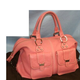 【中古】本物RAFEニューヨーク女性用ピンクカーフ型押し33センチ可愛いボストンバッグ　○C10-2