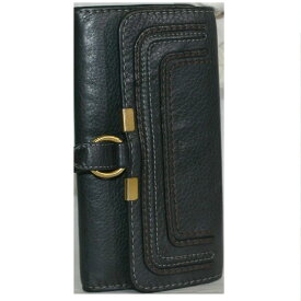 【中古】本物抜群に綺麗Chloeクロエの女性用黒に近いネイビー色ホック式長財布　サイズW19H10D2,5cm ○C13-222