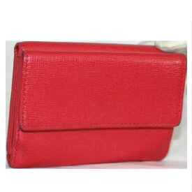 【中古】本物可フルラ女性用赤い革素材使いやすいWホックの財布　サイズW11H8D2,7cm ○C12-394-1