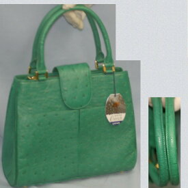 【中古】本物新品未使用明るい緑色女性用オーストリッチ使いやすいハンドバッグ　○C9-348