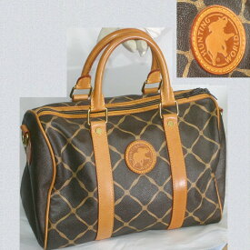 【中古】本物外観綺麗H,Wハンティングワールド女性用ブラウン色革素材にチェック柄模様ボストンバッグ旅行鞄中の素材に劣化が見られます　301226-1