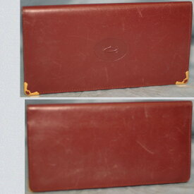 【中古】本物可カルティエ紳士用17,5cmボルドー色2つ折長財布 ○C8-540