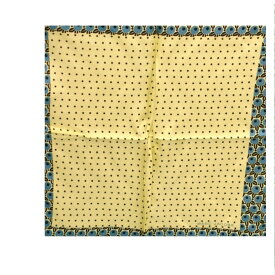【中古】本物新品未使用マークジェイコブス46cm黄x青ドット柄シルクのスカーフ ○D3-341