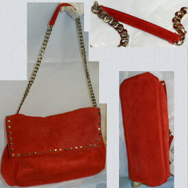 【中古】本物美品ZALAザラの女性用赤いスエードのような質感シルバー金具の付いた32cmチェーンショルダーバッグ　○C11-152