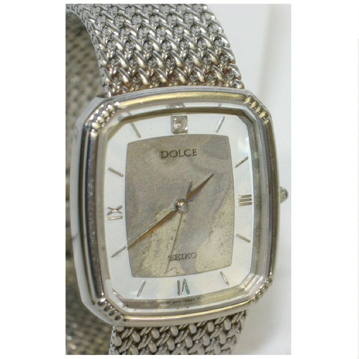 楽天市場】【中古】本物完動品セイコーの紳士用の銀色四角いブレス  