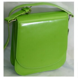 【中古】本物新品未使用ミッシェルクランの光沢のある緑色ガラスカーフ素材の縦長ハンドバッグ　サイズW21H24D6cm　○C15-37