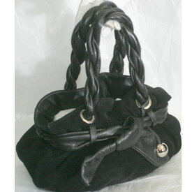 【中古】本物フルラ女性用黒いスエード素材のお洒落なフォルムのバッグ　サイズW30H13D14cm　○C13-340