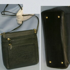 【中古】本物新品同様黒オーストリッチ21x22センチショルダーバッグストラップ取り外し可能　○C9-80