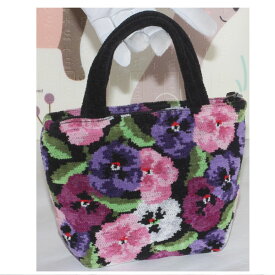 【中古】本物綺麗カラフルな花柄模様のタオル地素材のミニバッグ　サイズW20H14D7,5cm　20240418-7　に