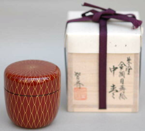 茶道具 棗 なつめ 中棗 朱金網目蒔絵 茶道具 茶器 棗 裏千家 表千家