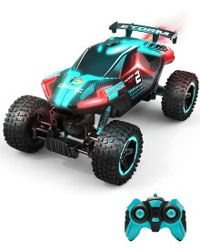 DEERC ラジコンカー オフロード 1/16スケール 2.4GHz 4WD 四輪駆動 操作時間70分 こども向け おもちゃ 男の子 五つライトモード カラフルな水スプレー クリスマス プレゼント 国内承認済み