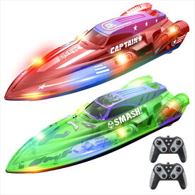 【期間限定15％OFFクーポン】【新着商品】DEERC 2台セット ラジコンボート ラジコン 船 ボート こども向け RC リモコン おもちゃ RCスピードボート 防水 転覆回復 低電圧アラーム 水センサー バッテリー4個 LEDライト 操作範囲外アラーム 2.4GHz