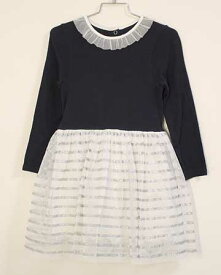 〓プチバトー/PETIT BATEAU〓110cm 長袖ワンピース 白×紺×銀 【中古】 子供服 キッズ kids 女の子 春秋 onepi 213042