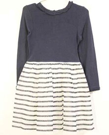 〓プチバトー/PETIT BATEAU〓116cm 長袖ワンピース 紺×白 【中古】 子供服 キッズ kids 女の子 春秋 onepi 213042