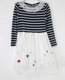 〓プチバトー/PETIT BATEAU〓128cm(8ans) 長袖ワンピース 紺×白【中古】 子供服 キッズ kids 女の子 春秋 onepi 023042