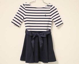 【春物 新入荷!】〓ラルフローレン/Ralph Lauren〓100cm 五分袖ワンピース 紺×白 【中古】 子供服 キッズ kids 女の子 春夏 onepi 504042