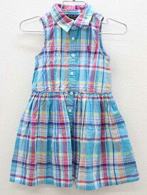 ▽ラルフローレン/Ralph Lauren▽100cm ノースリーブシャツワンピース ブルー×マルチカラー【中古】子供服 キッズ kids 女の子 夏 217032 onepi