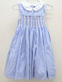 ▽ラルフローレン/Ralph Lauren▽100cm ノースリーブワンピース 白×ブルー スモック刺繍【中古】子供服 キッズ kids 女の子 夏 017032 onepi