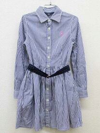 ▽ラルフローレン/Ralph Lauren▽130cm 長袖シャツワンピース 紺×白【中古】子供服 キッズ kids 女の子 春 onepi 403042