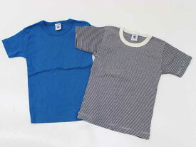 ▽プチバトー/PETIT BATEAU▽110cm 肌着/半袖Tシャツ2点set 青＆黒×オフホワイト【中古】【ネット限定】子供 キッズ kids 男の子 春夏秋冬 tops 223042