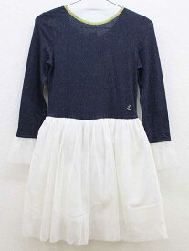 ▽プチバトー/PETIT BATEAU▽140cm 長袖ワンピース 紺×白系 ロンパース型【中古】子供服 キッズ kids ジュニア 女の子 春秋 onepi 523042