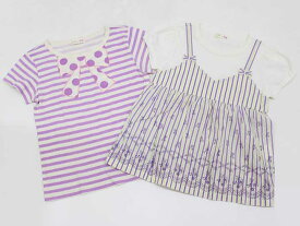 【夏物 新入荷!】▽ニットプランナー/KP/ケーピー▽120cm 半袖カットソー/半袖Tシャツ2点set アイボリー×紫＆白×紫系【中古】【ネット限定】子供服 キッズ kids 女の子 夏 tops 814042