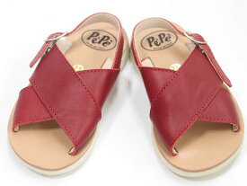 ペペPePe14.4cmサンダルシューズ靴赤×ベージュ子供キッズkidsベビーbaby女の子夏034032shoes