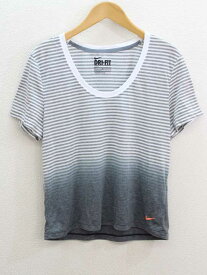 【新規値下げ】‡NIKE/ナイキ‡グラデーションボーダーカットソー/Tシャツ/半袖 グレー レディース M【中古】夏 905032